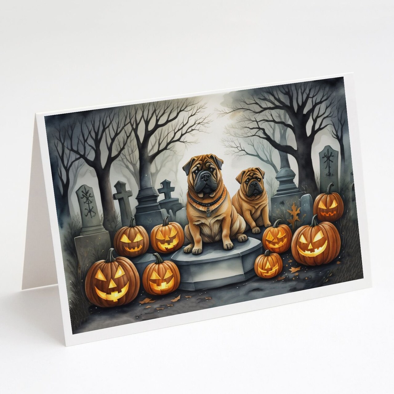Edge Collections - 5" x 7" - Orange - Shar Pei Spooky Halloween Greeting Cards - 8 Pieces